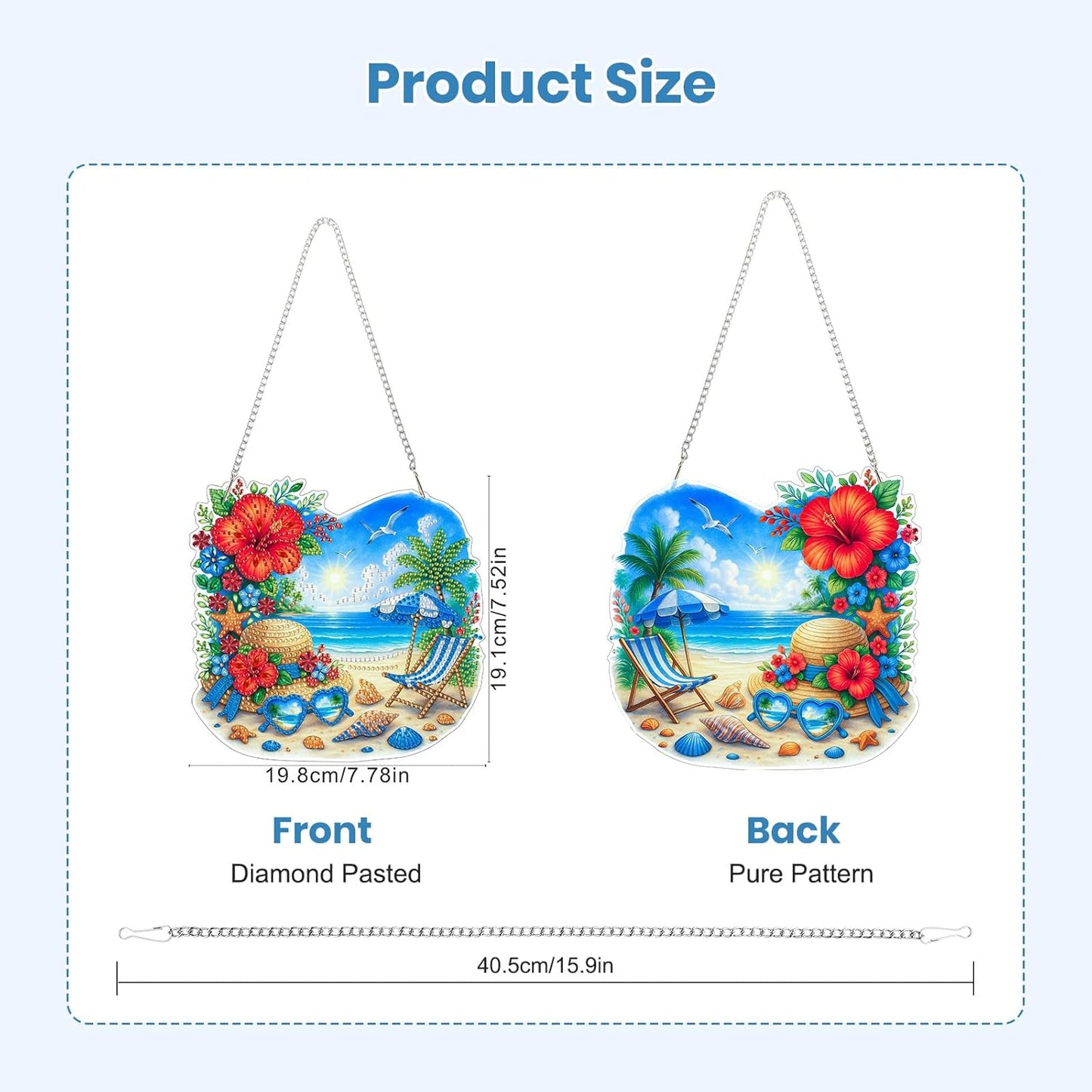 EOBROMD Diamond Hanging Art Kits for Adults, Beach Holiday DIY Special Shaped Rhinestone Kits for Adults, Diamond Art Painting Suncatcher, Window Pendants Home Garden Wall Hanging Ornament