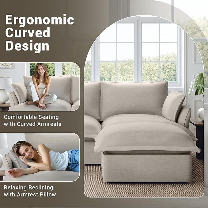 Middle Seat for Cloud Modular Sectional Sofa, Comfy Down Filled Cloud Couch with Removable Cover, Modular Sectional Couches for Living Room, Light Gray