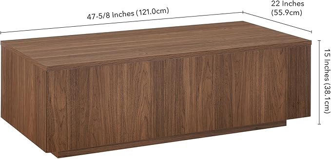 Henn&Hart 48" Rectangular Low-Profile Wood Coffee Table for Living Room, Family Room, or Office, Satin Walnut