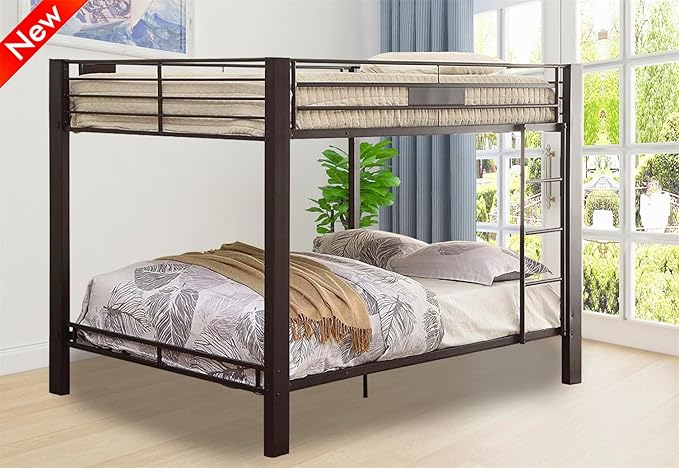 Latest Upgrade & Stronger Steel Queen Over Queen Bunk Bed, Heavy Duty Thickened More Rust-Proof Metal Bunk Queen Bed with Enhanced Legs & Slats (Easier Assembly)