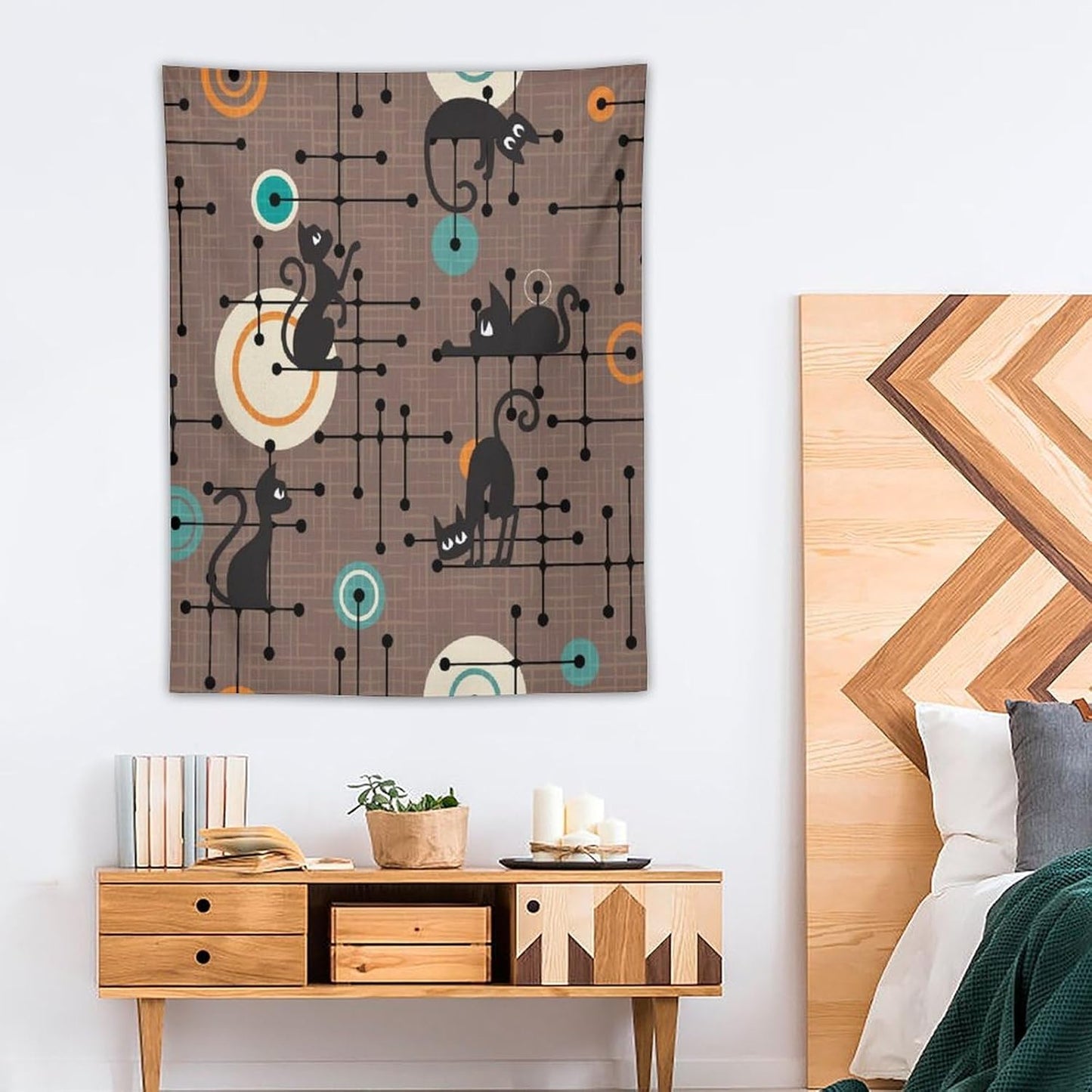 ICMOLYYENLO Boho Medieval Cat Tapestry, Abstract Atomic Starburst Geometric Aesthetic Art Wall Hanging For Bedroom Living Room Dormitory 60x80 Inches