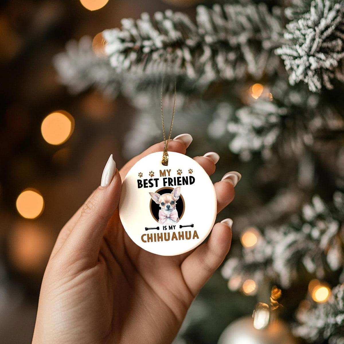 Chihuahua Christmas Tree Ornament - 'My Best Friend is My Chihuahua' Ceramic Hanging Decoration - Gifts for Women