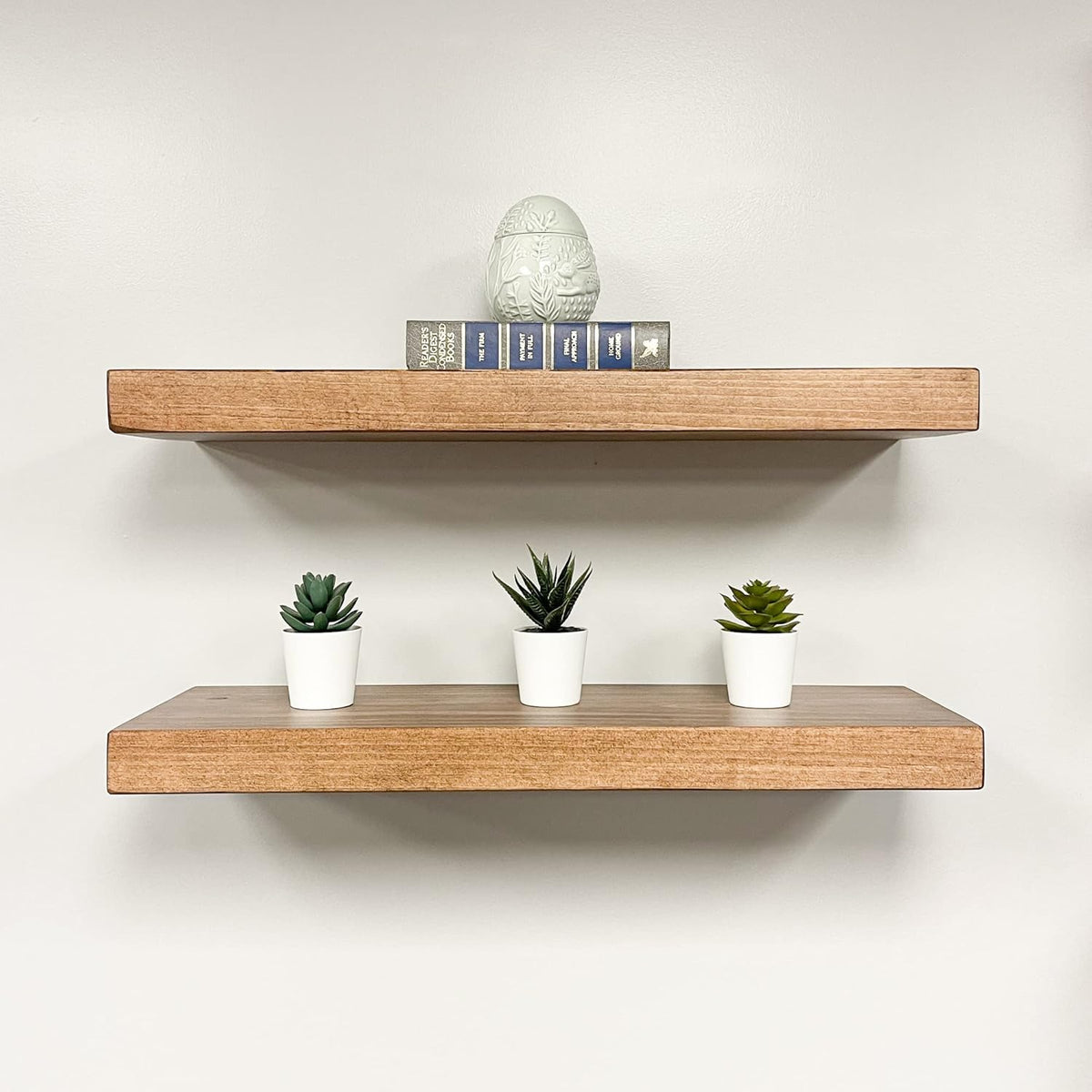 URBANDI, Rustic Floating Shelves, Set of 2, Hidden Bracket, Solid Wood, Heavy Duty, Wall Mounted Shelves, (Brown, 24Wx12D)