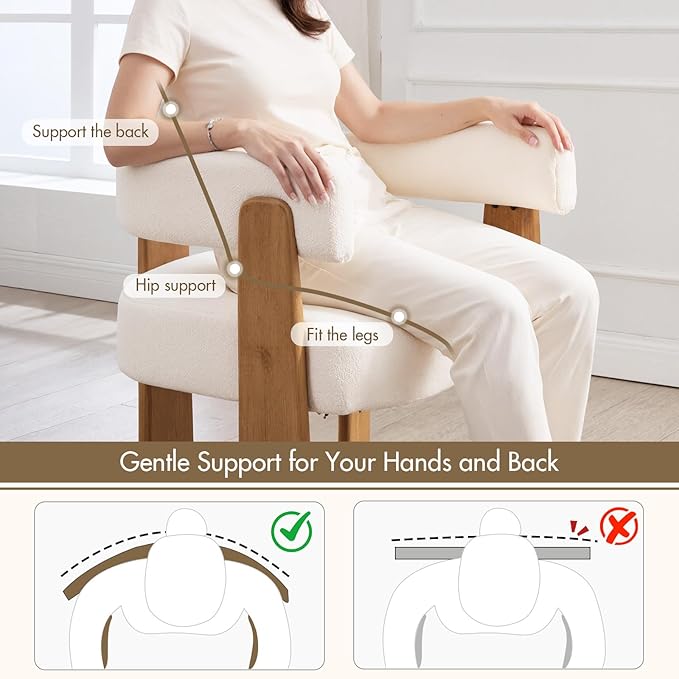 Upholstered White Velvet Dining Chairs Set of 4, Boho Modern Barrel Accent Armchairs, Thick Padded Seat & Natural Wooden Legs, Mid Century Inspired Kitchen/Dining Room Chairs, Creamy White