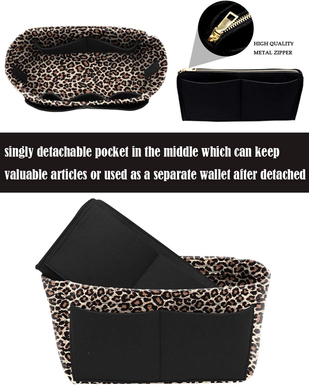 LEXSION Felt Purse Bag Organizer Insert with zipper Bag Tote Shaper Fit Speedy Neverful PM MM