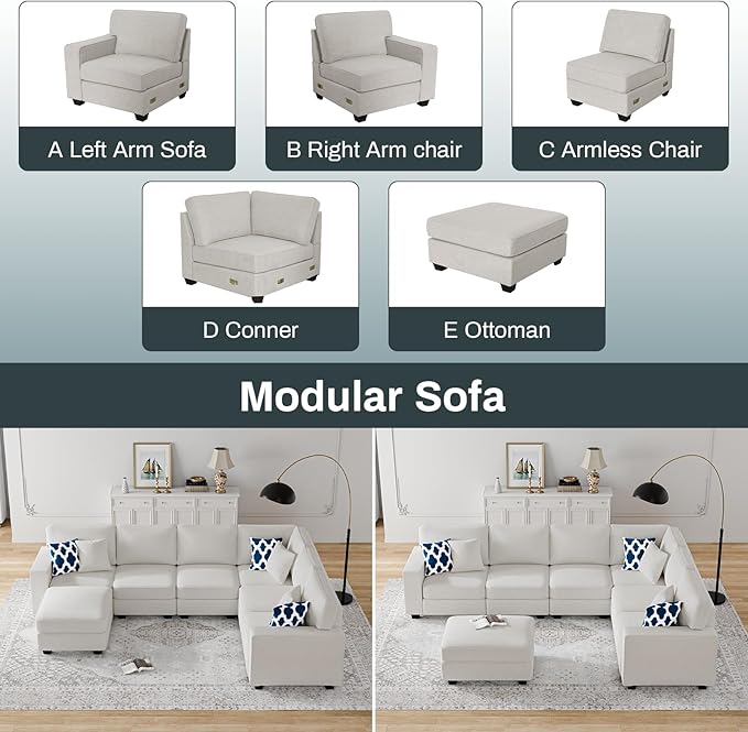 Legend Vansen Modular Sectional Sofa U Shaped Couch with Ottoman Modern Reversible Corner Sectional Couch for Living Room (Cream, U Shaped Sofa-2)