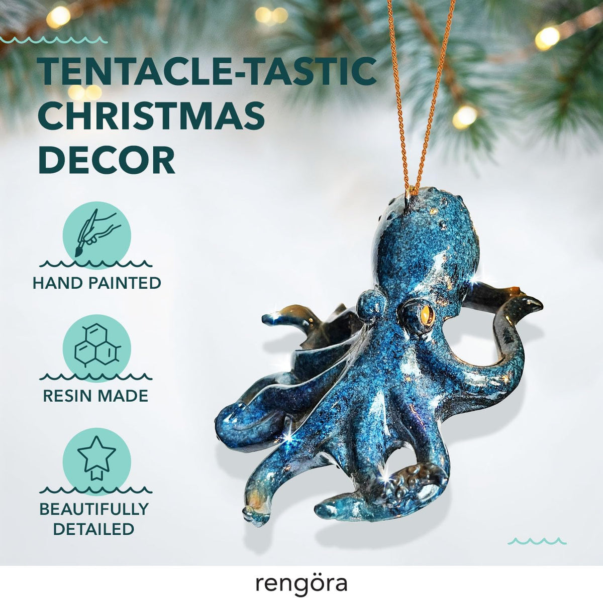 Hand-Painted Beach Christmas Ornament – Coastal Tree Decoration for Ocean Lovers – Unique Nautical Ornament for Christmas Tree or Stocking Stuffer Gift (Octopus)