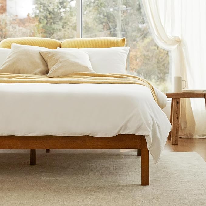 LIFEMENT Classic Wood Platform Bed Frame, Essential, Noise Free, Under Bed Storage, No Box Spring Needed, Easy Assembly (Cherry, Queen (U.S. Standard))