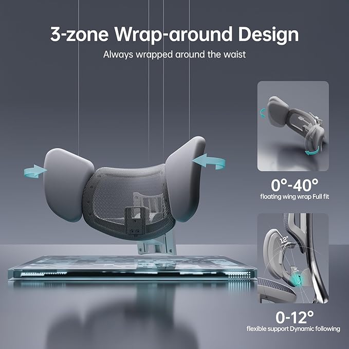Hbada E3 Ultra Ergonomic Chair, with 3-Zone Dynamic Lumbar Support, 360° Mechanical Armrest, 4D Adjustable Headrest, Aluminum Alloy, Mesh Chair, Grey