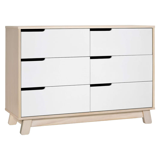 Babyletto Hudson 6-Drawer Assembled Double Dresser in Washed Natural and White, Greenguard Gold Certified