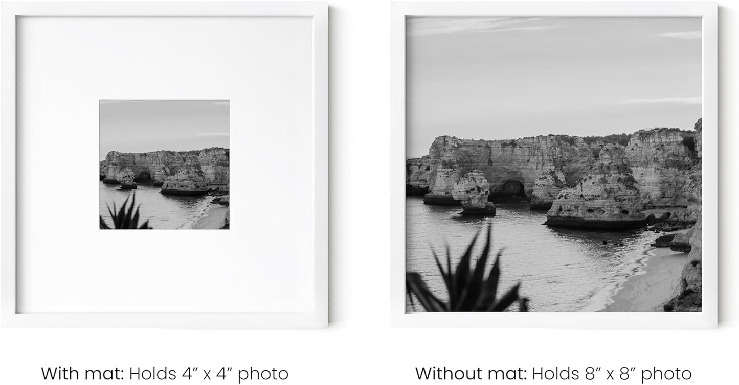 HAUS AND HUES 8x8 White Metal Picture Frames Matted to 4x4 - Features Premium Aluminum, Shatterproof Plexiglass - Ideal for Home, Room, Office (8x8 in, White, Set of 6)