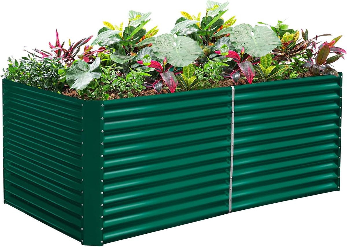 Land Guard 6x3x3ft Rectangular Galvanized Raised Garden Beds, Large-Capacity Metal Planter Box Outdoor, Durable Deep Raised Garden Bed 3ft Tall, Raised Beds for Gardening Vegetables, Forest Green
