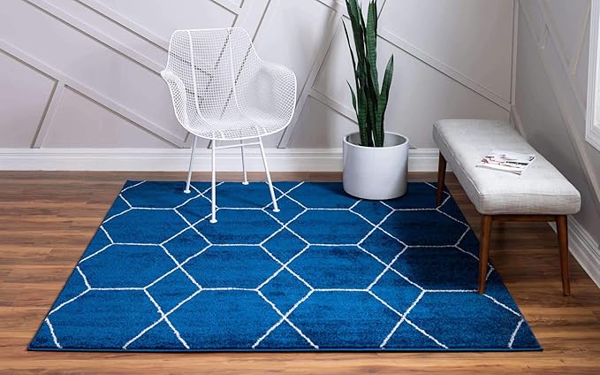 Unique Loom Trellis Frieze Collection Area Rug - Geometric (7' Square, Navy Blue/ Ivory)