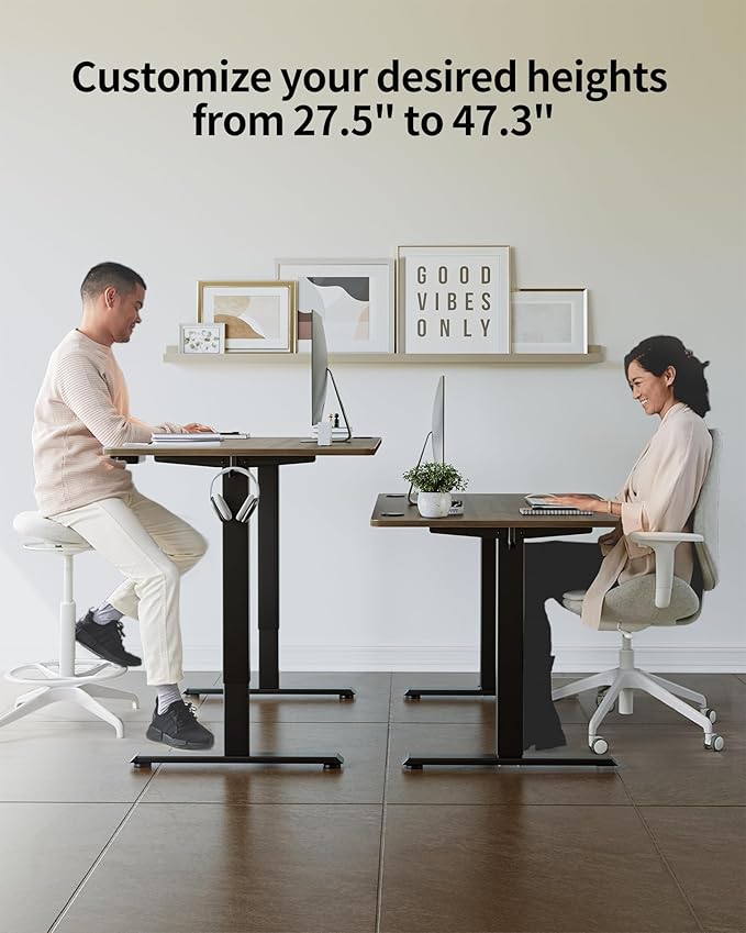 FEZIBO One-Piece Standing Desk Adjustable Height Stand up Home Office Desk, 40x24 Inch Electric Standing Computer Desk, with 4 Memory Presets, Headphone Hook, Black Walnut