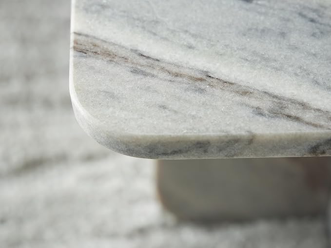 Signature Design by Ashley Baretton Contemporary Marble Accent Coffee Table with Cross Pedestal Base, Black & White