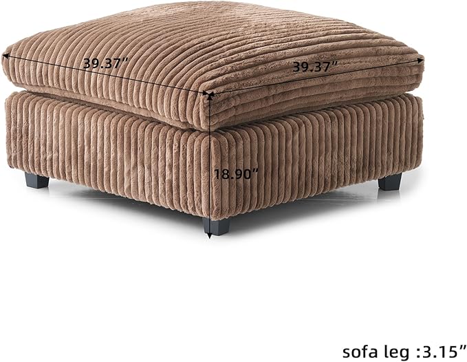 Modular Sectional Sofa, Oversized Cloud Couch, Deep Seat Comfy Modular Couches for Living Room, Ottoman, Plush Couch Cushion Covers Removable, Brown