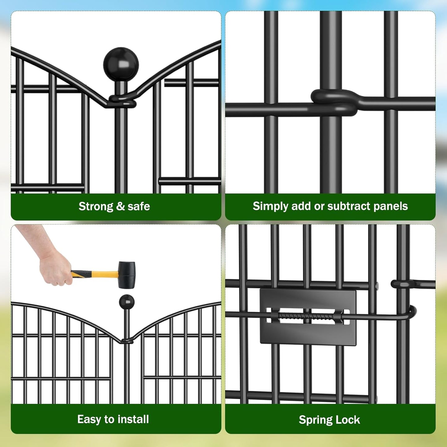 25 Panels Decorative Garden Fence with Gate - 32 in (H) x 59 ft (L) 24 Panels + 1 Gate - Dog Fence Outdoor for Yard，Rustproof Metal Animal Barrier Ground Stakes Fencing for Garden, Patio, Flower Bed