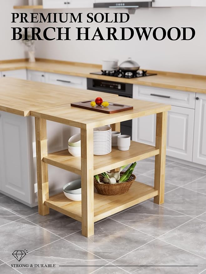 Butcher Block Countertop Birch Solid Wood - 36" x 25" Table Top Butcher Block Cutting Board for Kitchen Island Living Dining Table Office Desk Workbench Laundry Countertop Unfinished 1.5" Th