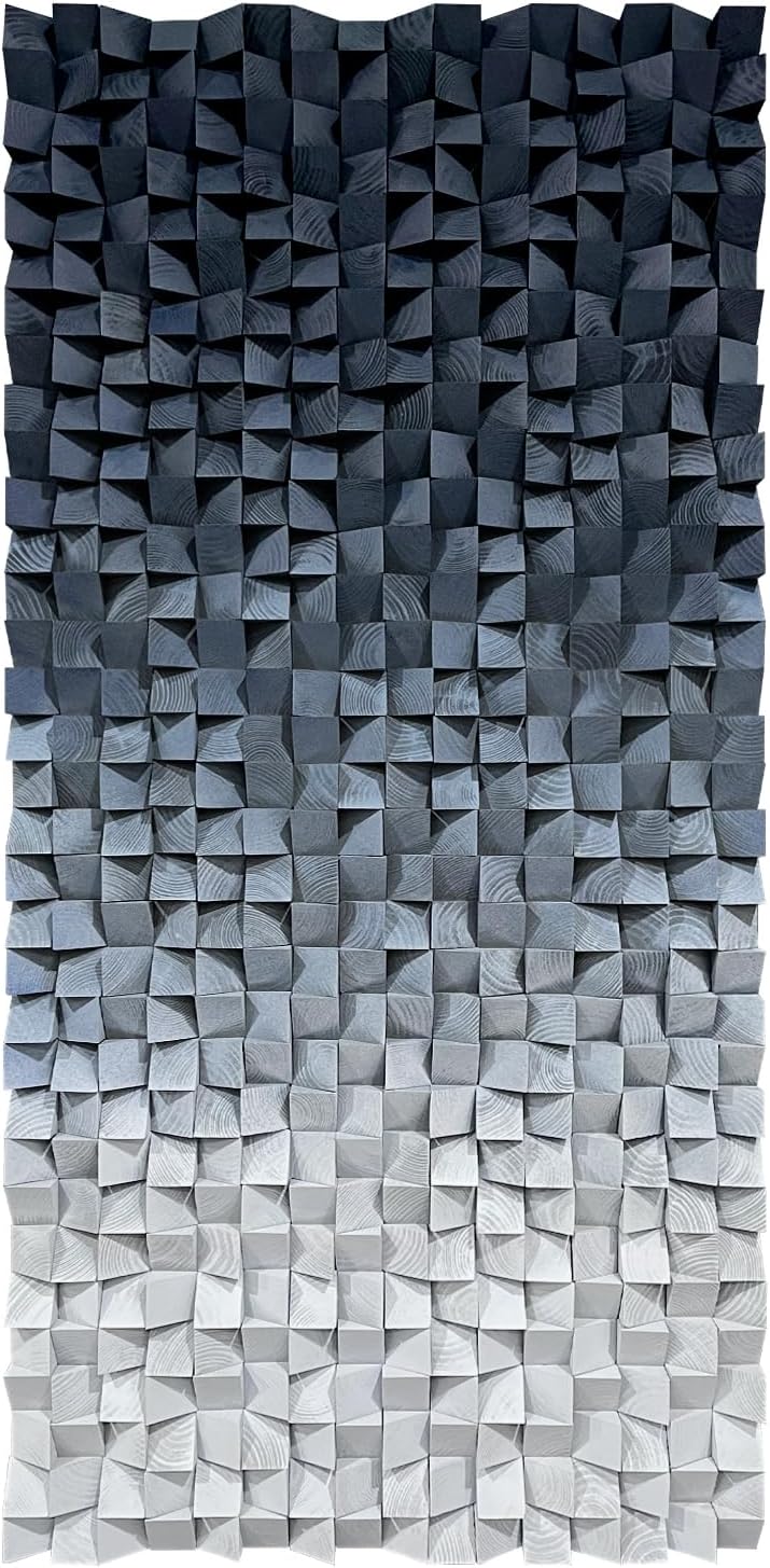 LIUZEYUE - 3D wooden block decoration painting art wall decoration 3D wooden background wall living room bedroom study (blue gray gradient) 35.4"x70.8"