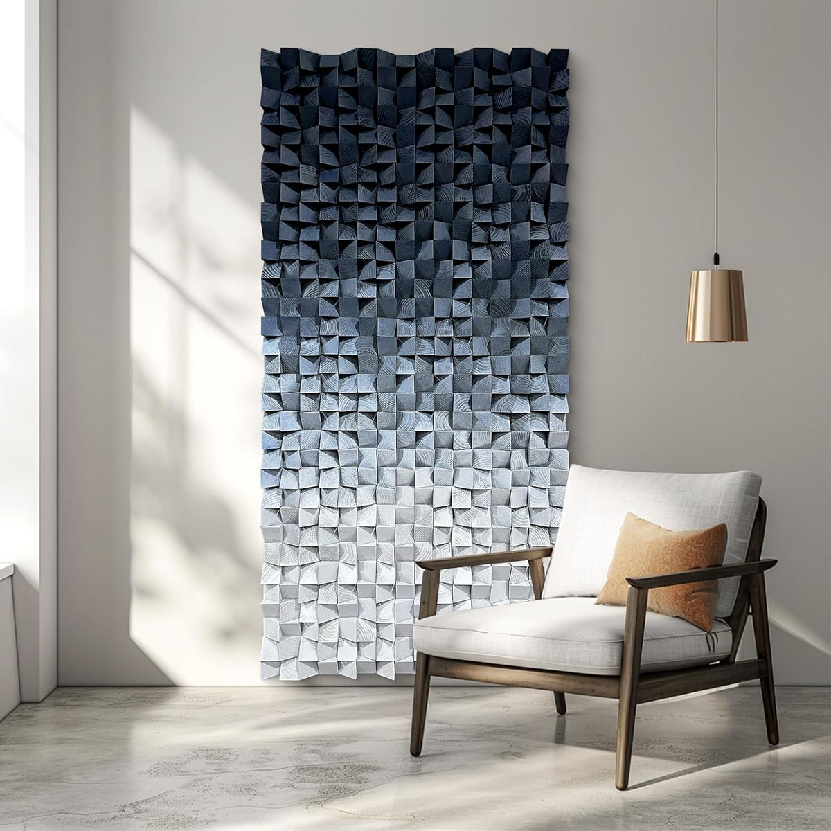 LIUZEYUE - 3D wooden block decoration painting art wall decoration 3D wooden background wall living room bedroom study (blue gray gradient) 23.6 "x 47.2"