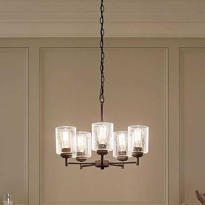 Kichler Winslow 19.75" Chandelier in Olde Bronze®, 5-Light Chandelier for Dining Room, Living Room, or Bedroom, Clear Seeded Glass, (19.75" W x 16" H), 44030OZ