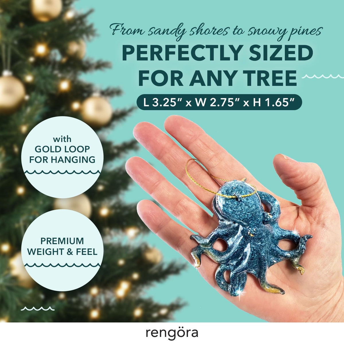Hand-Painted Beach Christmas Ornament – Coastal Tree Decoration for Ocean Lovers – Unique Nautical Ornament for Christmas Tree or Stocking Stuffer Gift (Octopus)