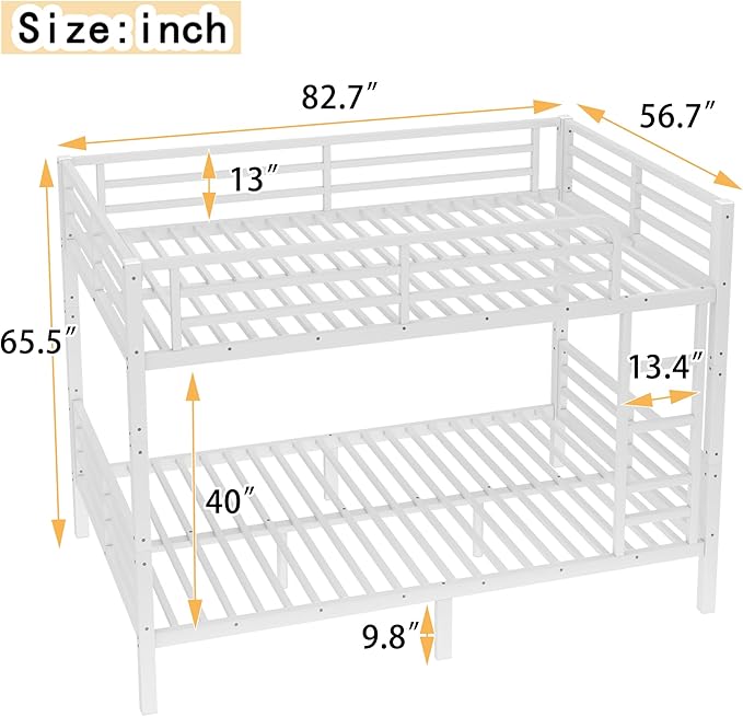 Bellemave Full XL Over Full XL Bunk Bed with Headboard and Build in Ladder, Heavy Duty Bunk Beds with Guardrail, Convertible Bunk Bed, Easy Assemble, Mattress Not Included, White