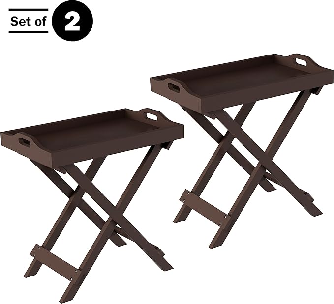 Lavish Home Folding TV Trays Set of 2 - Contemporary Side Table Set with Removable Tray Tops for Food Serving, Decor, or Meals - Portable TV Tables for Living Room, Bedroom, or Home Office (Brown)