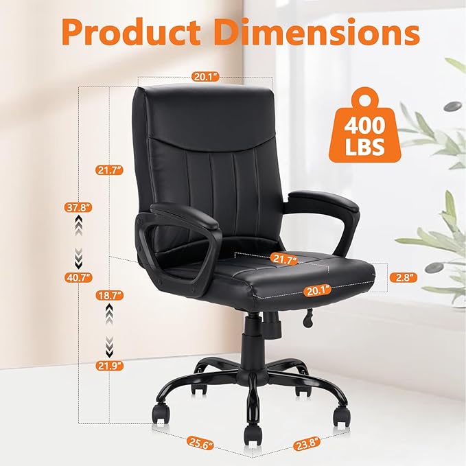 CLATINA Mid Back Leather Office Executive Chair with Lumbar Support and Padded Armrestes Swivel Adjustable Ergonomic Design for Home Computer Desk 8 Pack