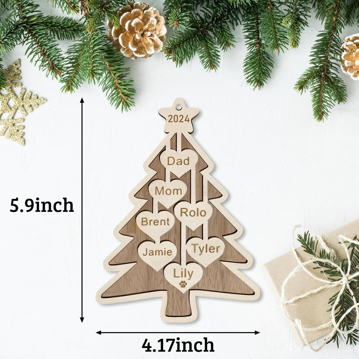 Personalized Christmas Ornaments 2025 with Family Names 1-7 Names Custom Ornaments for Christmas Tree Personalized Ornament Gifts