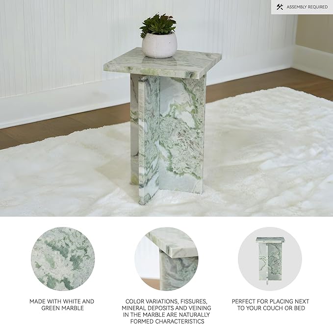 Signature Design by Ashley Deaconwell Contemporary Marble Accent Table, White & Light Green
