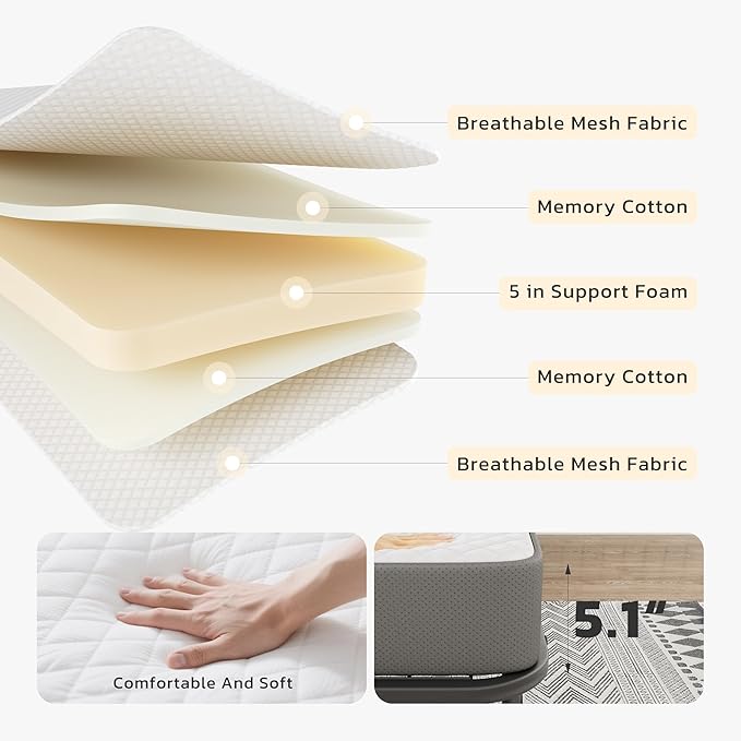 Greenvelly Folding Bed with Mattress,75" x 31" Foldable Beds for Adults, Roll Away-Bed with Mattress and Metal Frame for Home Office,Guest,Living Room
