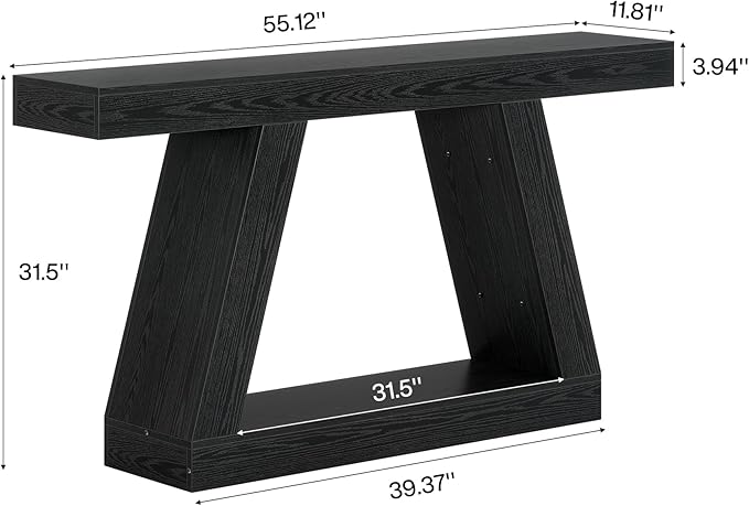Tribesigns Farmhouse Console Table, 55-Inch Rustic Sofa Table with Storage, Industrial Wooden Entryway Table for Hallway, Living Room, Black