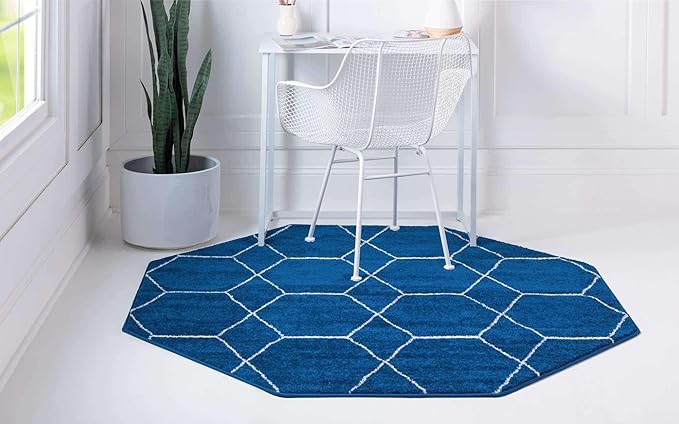 Unique Loom Trellis Frieze Collection Area Rug - Geometric (7' 10" Octagon, Navy Blue/ Ivory)