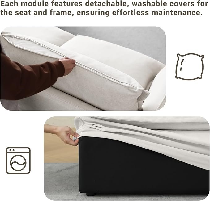 Oversized Cloud Modular Sectional Sofa, Comfy Down Filled Cloud Couch with Removable Cover, L Shaped 4 Seat Couch with Ottoman, Deep Seat Sectional Couches for Living Room, Cream White