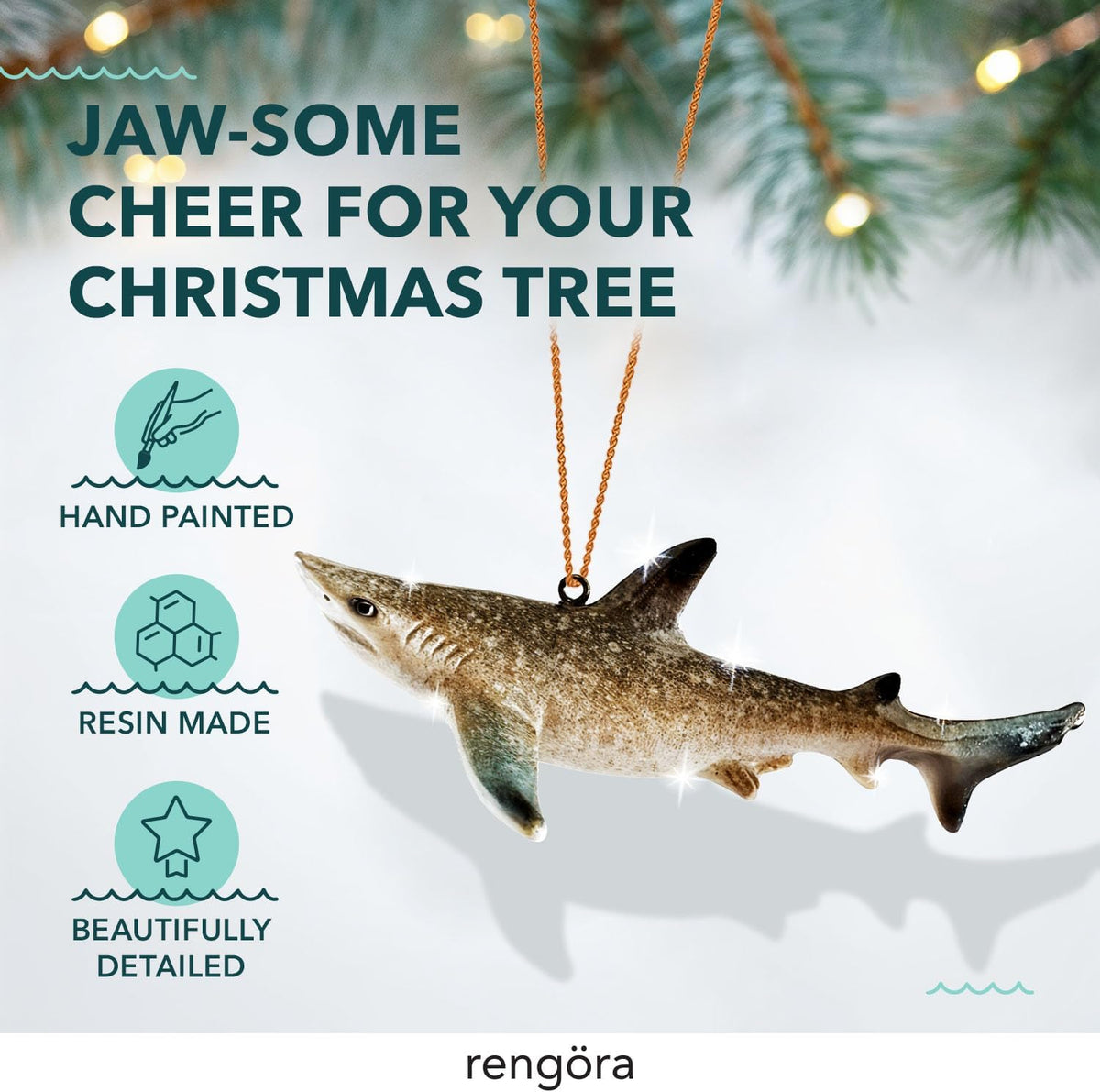Hand-Painted Beach Christmas Ornament – Coastal Tree Decoration for Ocean Lovers – Unique Nautical Ornament for Christmas Tree or Stocking Stuffer Gift (Shark)