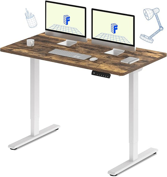FLEXISPOT E3 Dual Motor Electric Standing Desk 55x28 Inch Whole-Piece Board Height Adjustable Electric Sit Stand Desk (White Frame + Special Walnut Desktop, 2 Packages)