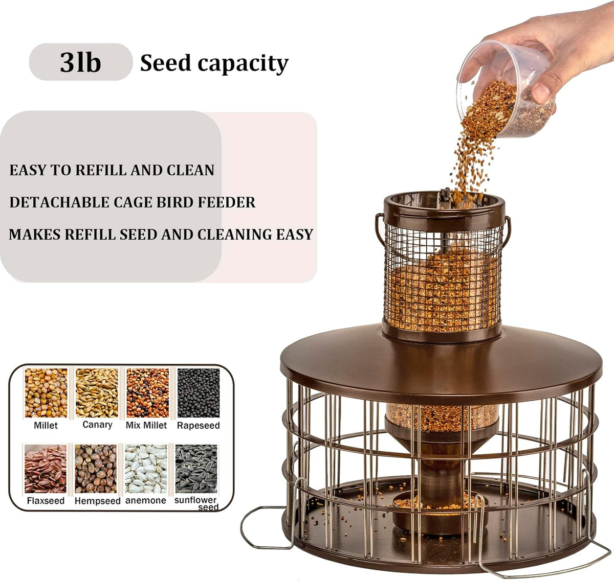 Upgraded Squirrel Proof Bird Feeders, 3Lbs Capacity Caged Bird Feeder, Innovative DIY Starling-Proof, Flexible Adjustment of Grille Size, Caged Seed Tube Feeders Outside Hanging(Copper)