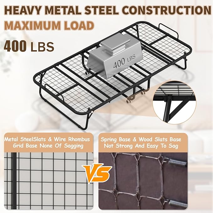 75" x 31" Folding Bed with Mattress for Adults, Portable Foldable Single Beds with Memory Foam Mattress & Super Strong Frame, Convenient Roll Away Guest Bed for Storage