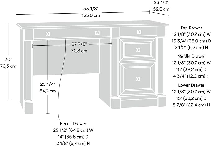 Sauder Palladia Computer Desk with Drawers, Home Office Desk with File Cabinet Storage Drawer, Cable Management, Keyboard Tray, in Vintage Oak finish