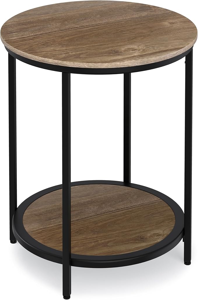 SIMPLIHOME Jenna Industrial 18 inch Wide Metal Round Accent Side Table in Warm Grey for the Living Room and Bedroom