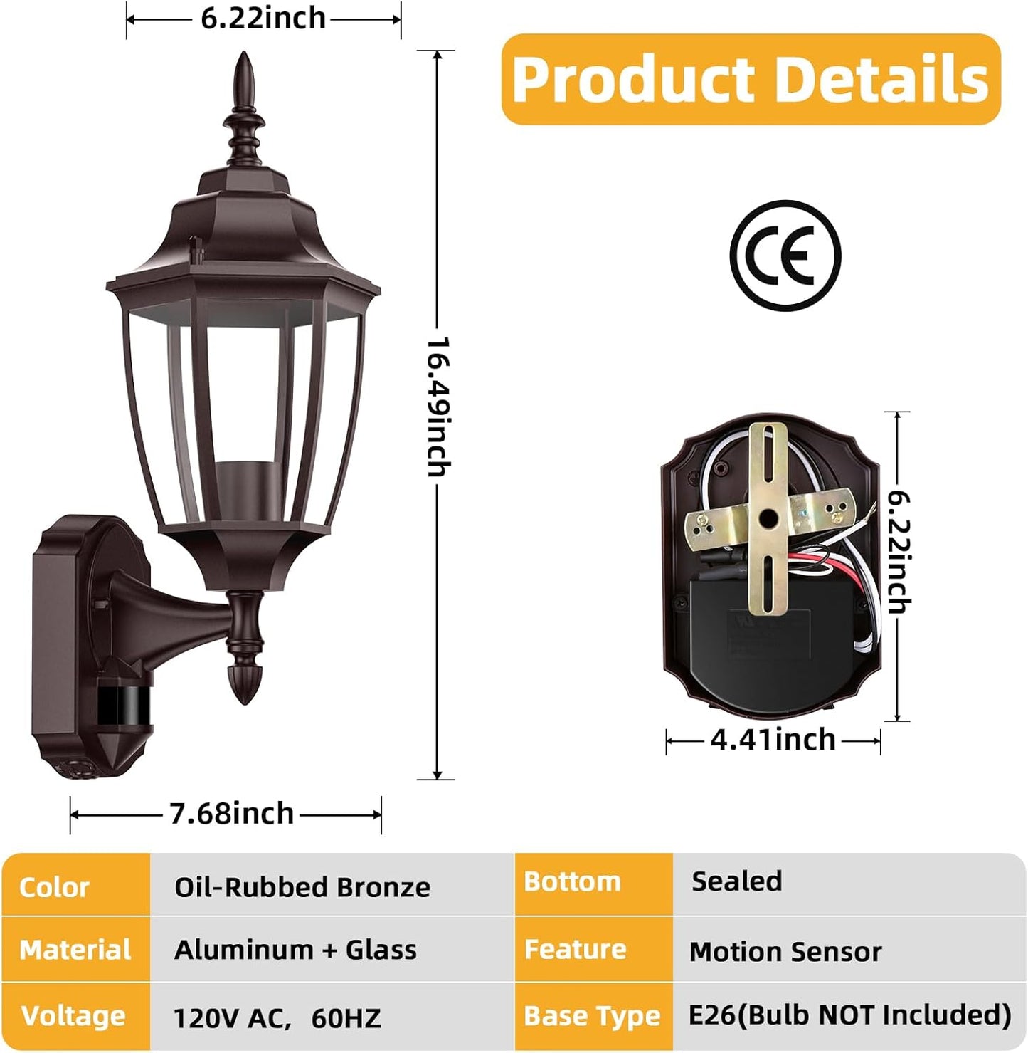 Lamomo Outdoor Wall Sconce, 2 Pack Dusk to Dawn Motion Sensor Bronze Outdoor Light Fixtures Wall Mounted, Exterior Aluminum Waterproof Porch Lights for Patio Front Door Garage