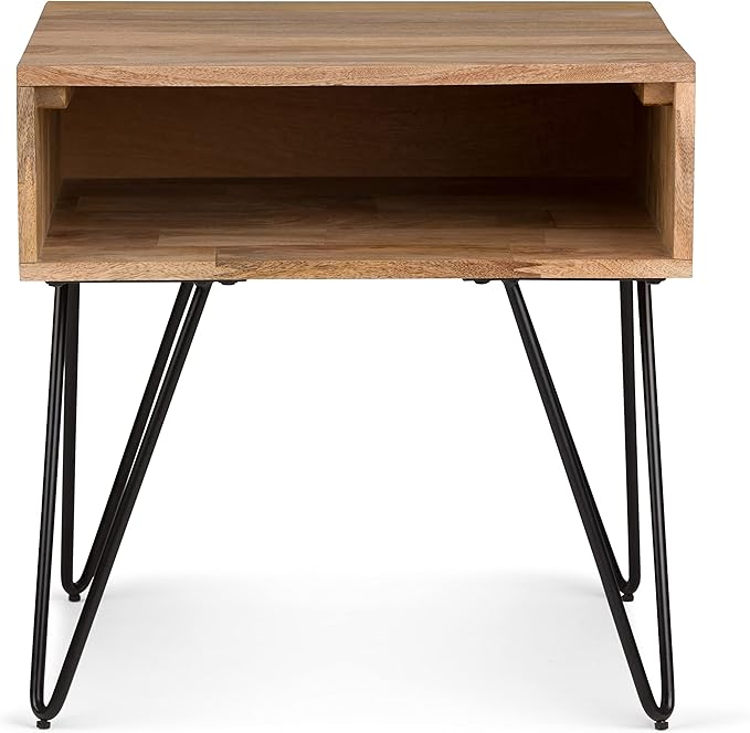 SIMPLIHOME Hunter SOLID MANGO WOOD and Metal 22 inch Wide Square Industrial End Side Table in Natural for the Living Room and Bedroom