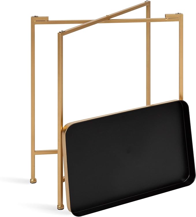 Kate and Laurel Celia Modern Tray Side Table, 18 x 12 x 26, Black and Gold, Foldable Rectangular End Table for Storage and Display