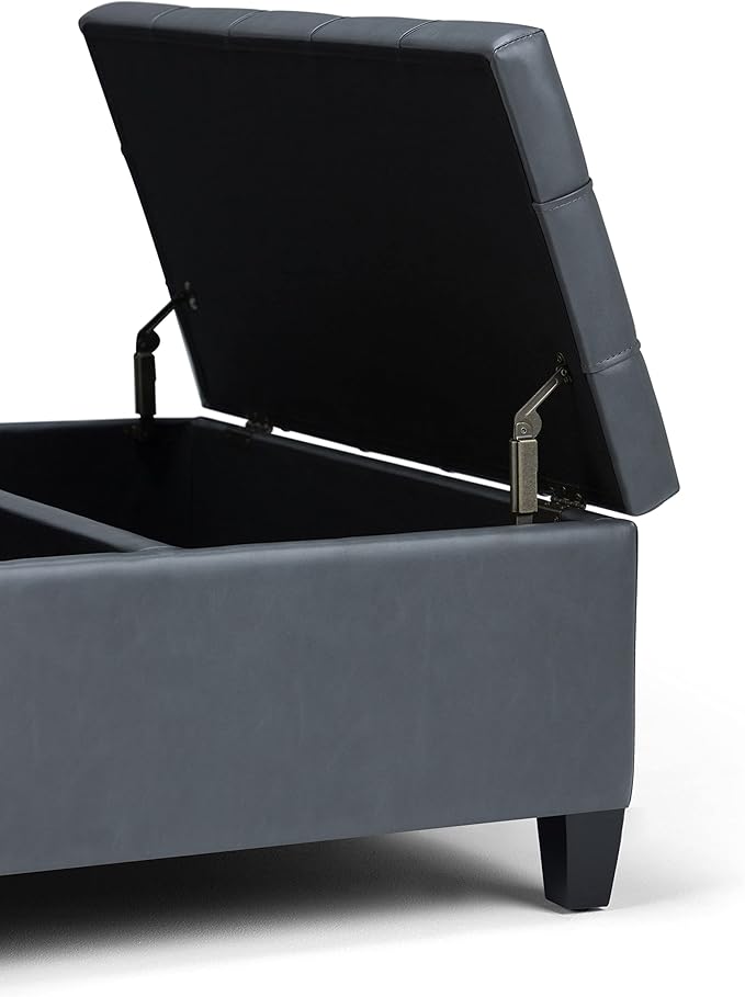 SIMPLIHOME Harrison 36 inch Wide Transitional Square Coffee Table Storage Ottoman in Stone Grey Vegan Faux Leather, Assembled, for the Living Room and Bedroom