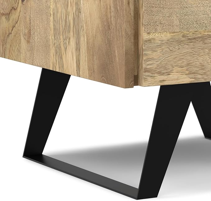 SIMPLIHOME Lowry Solid Mango Wood and Metal 22 inch Wide Rectangle Modern Industrial Side Table in Natural for The Living Room and Bedroom
