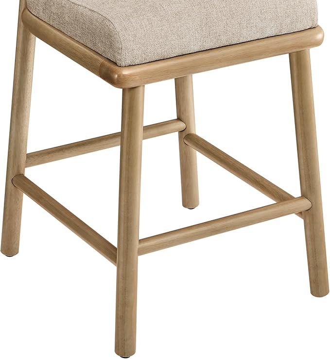 Watson & Whitely Boho Counter Height Bar Stools Set of 2, 27” Modern Upholstered Bar Stools with Natural Woven Rope Back and Solid Wood Frame for Kitchen Island, Home Bar, Fabric in Khaki