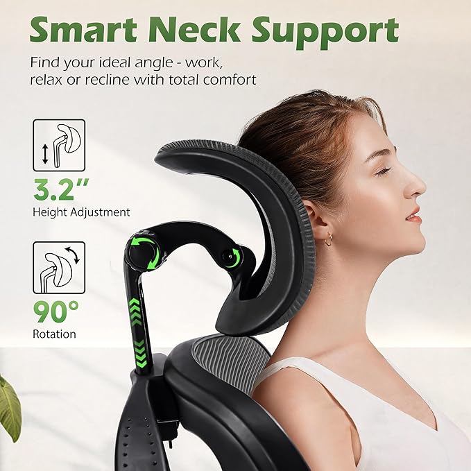 Office Chair Ergonomic Desk Chairs with Adjustable Lumbar Support& Headrest Hanger, High Back Breathable Mesh Chair with Wheels, Rolling Swivel Comfy Task Computer Chair for Home Work Gaming