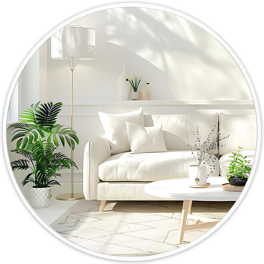 Fabuday White Round Mirror for Wall 20 inch - Circle Mirror for Bathroom, Entryway, Living Room, Hallway, Bedroom Decor, Small Matte Frame Mirrors