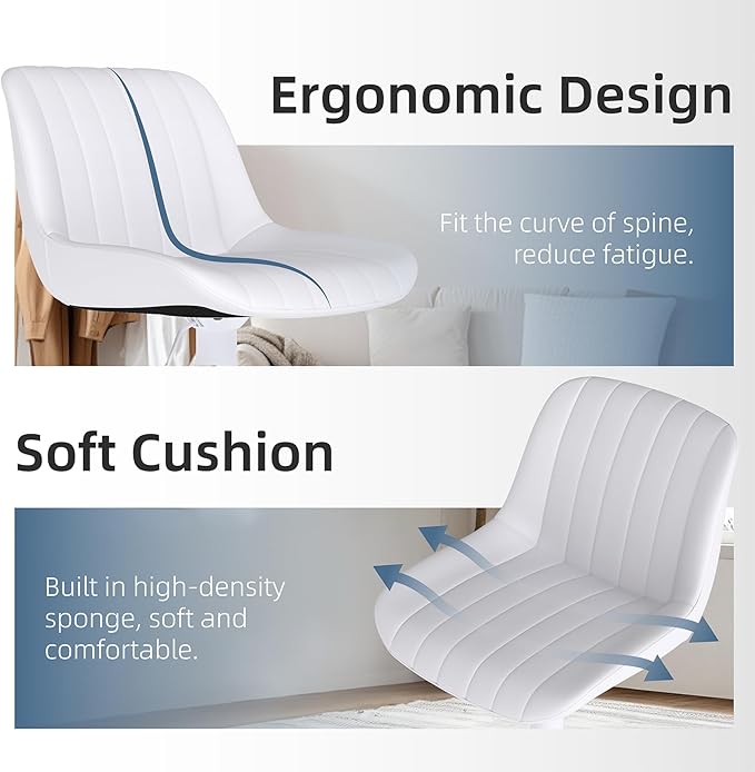 Youhauchair Bar Stools Set of 2, Swivel Counter Height Barstools with Back, Adjustable PU Leather Bar Chairs, Modern Armless Kitchen Island Stool, White